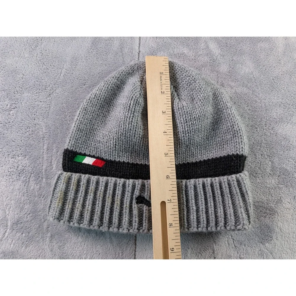 Puma Ferrari 10th Anniversary Partnership Knit Beanie Hat Grey Black Stripe